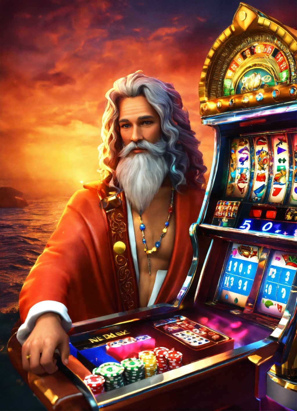 3d god nepture with casino slotmachine